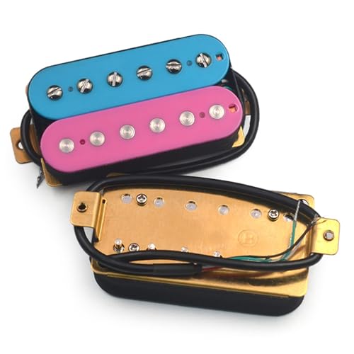 エレキギターピックアップセット ハムバッカーエレキギターピックアップコイル分割ピックアップデュアルコイルピックアップ 4 伝導ケーブル N-7.5K/B-15K 出力ブルー/パープル(B)