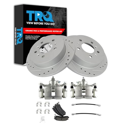 Image of TRQ Performance Rear Brake Pad and Rotor Set Ceramic Slotted Drilled G | For 2008-2009 Buick LaCrosse 2006-2010 Chevrolet Impala 2006-2007 Monte Carlo