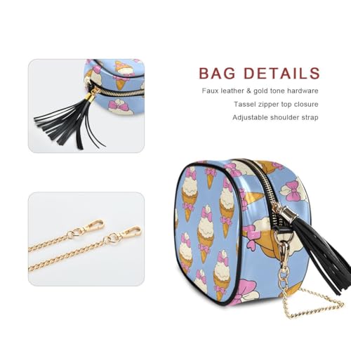 ALAZA Women's Blue Background Bowtie Ice Cream Pattern PU Leather Crossbody Bag Shoulder Purse with Tassel2