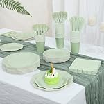 350 Pcs Sage Green Party Supplies Include Scalloped Plate Napkin Cup Forks Knives, Plastic Cutlery 50 Guest Disposable Party Tableware Set for Wedding Baby Shower Bridal Shower Birthday Parties - Image 4