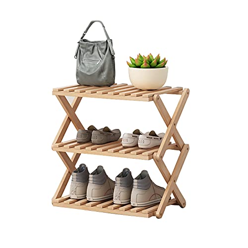 HUALEMEI Skohylla för entré, vikbar bambuskostativ display förvaringshylla, 50 cm installation gratis skohylla skoorganisatör-3 lager 50 x 25 x 47 cm (20 x 10 x 19 tum)
