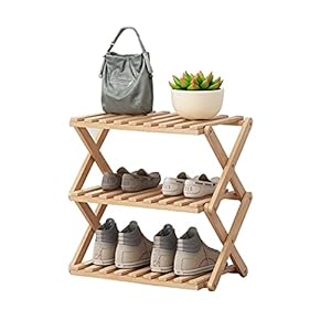 Zapatero plegable de bambú para entrada, estante de almacenamiento de 3 niveles, no requiere montaje, elegante zapatero compacto de 50 x 25 x 47 cm