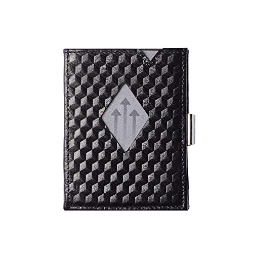 Exentri Trifold Wallets W/Rfid Premium Leather W/Stainless Steel Locking Clip (Black Cube) #TOP3