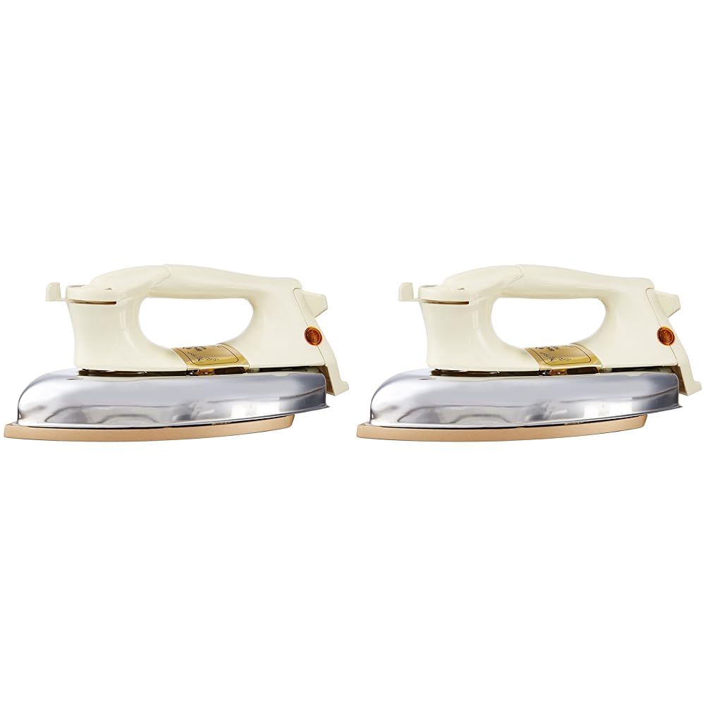 Bajaj DHX-9 1000W Heavy Weight Dry Iron with Advance Soleplate and Anti-Bacterial German Coating Technology, Ivory (Pack of 2), 1000 watts, Stainless Steel