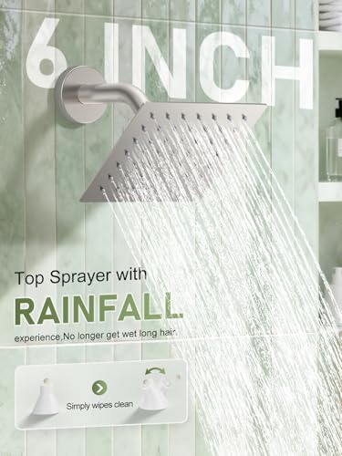 Image of Woindo Shower Faucet Set, 10 inch Ceiling Mount Rainfall Shower System with 2 Rain Shower Head and Multi-function Handheld Head Push Button Diverter Shower Faucet Trim Kit