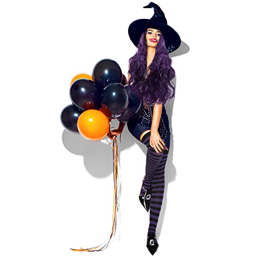 Hotop HOTOP-WIGS-HGO06 4 Pieces Women Halloween Cosplay Accessories, Purple Hair Wig And Striped Thigh High Stockings, Black Witch Hat And Witch Costume Shoe Covers thumb #5