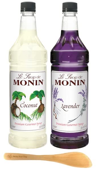 Monin Premium Gourmet Jarabe de coco y lavanda 338 onzas paquete de 2 con agitador Make Your Day