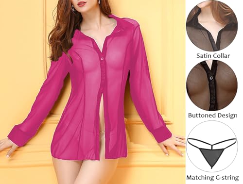 Image of Xs and Os Women's Sheer Mesh Shirt Babydoll Lingerie