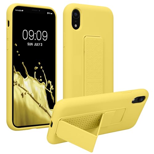 kwmobile Carcasa Compatible con Apple iPhone XR - Funda para móvil con Soporte y Agarre para Dedo Amarillo