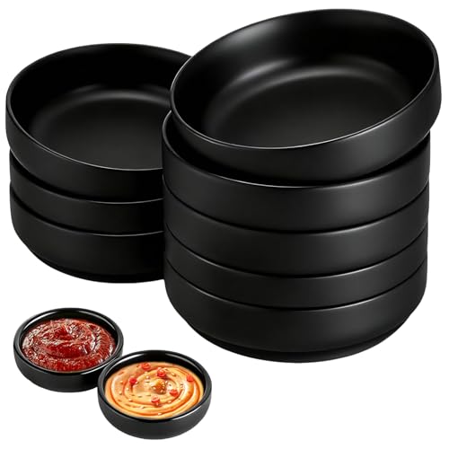 Set di 8 ciotole nere per salse, ciotole rotonde per salse, ciotole per tapas, ciotole per salsa di soia, ciotole per crème brûlée, ciotole per salse, piccole ciotole per sushi, snack, spezie, salse