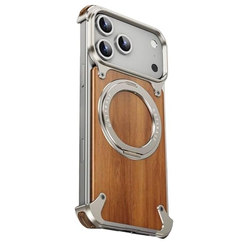 Coque en bois iPhone 17 Pro Max de luxe avec béquille rotative en titane pour un style élégant