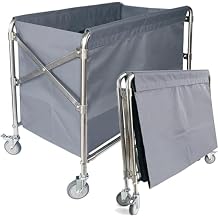 Commercial Laundry Cart with Heavy Duty Rolling Lockable Wheels - Collapsible Stainless Steel Laundry Trolley with Foldable Waterproof Oxford Bag
