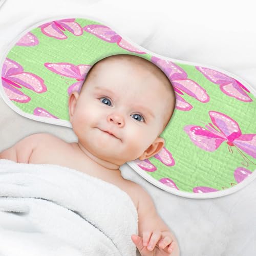 Kigai Pink Butterflies Burp Cloths for Baby 4-Layer Cotton Muslin Burping Cloths 22x11 inch Super Soft & Absorbent Spit Up Burp Rags for Newborn Boys Girls 2 Pack4