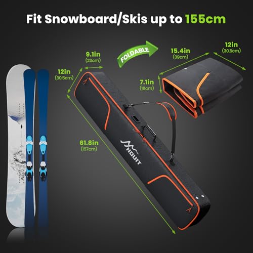 HOUIT Padded Snowboard Bag, Waterproof Snowboard Travel Bags for Air Travel Flying - 1680D Reinforced, Length in 155cm, with Mesh Pocket, Ski Pole Pocket - Thumbnail 2