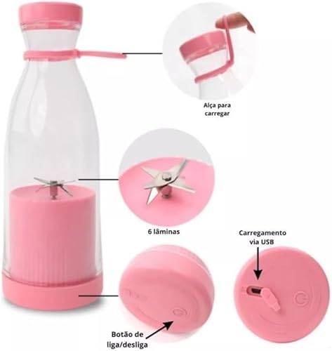 Mini Liquidificador Portatil Mixer Juice Garrafa Portátil Cabo USB 6 Lâminas Usb Nutrição Rápida e P