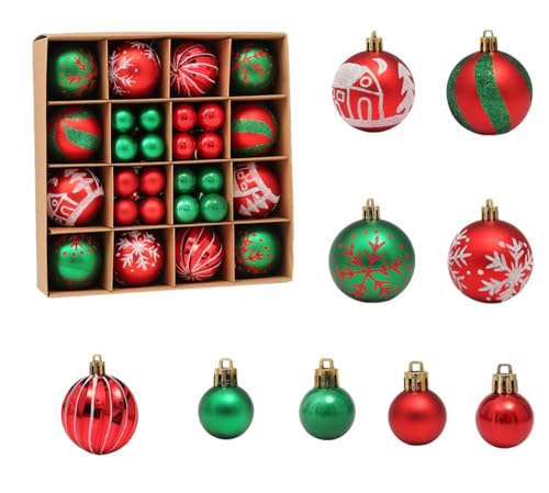 RUIYWEN 44 Piezas Bolas de Navidad de Plástico 3cm 6cm Bolas Decorativas Colgantes Bolas Adornos para Árbol de Navidad Guirnalda Decoración Fiestas (Rojo y Verde)