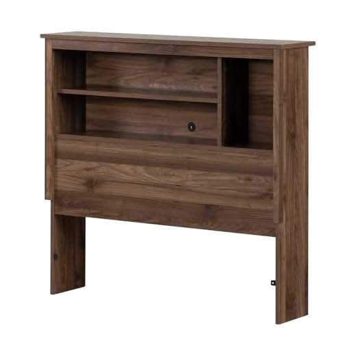 HomeStock French Flair Twin Bookcase Headboard Natural Walnut Brown Laminated Particleboard with 3 Storage Compartments and Cable Management - 9.5" x 9.5" x 40"