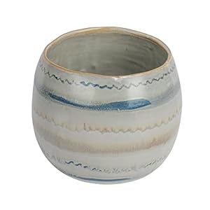 Creative Co-Op Hand-Painted Stoneware Planter with Pattern and Reactive Glaze, White and Blue Creative Co Op Hand Painted Stoneware Planter with Pattern and Reactive Glaze White and Blue