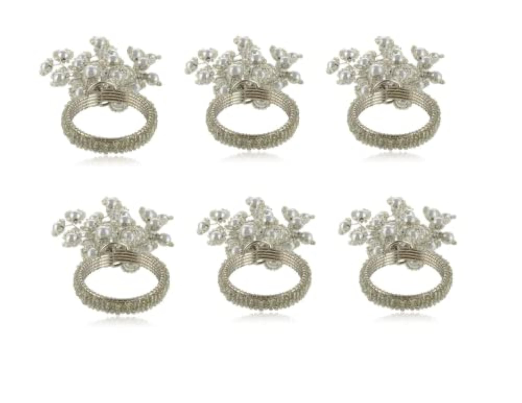 Metal and Glass Beads Silver Napkin Ring Holder Set