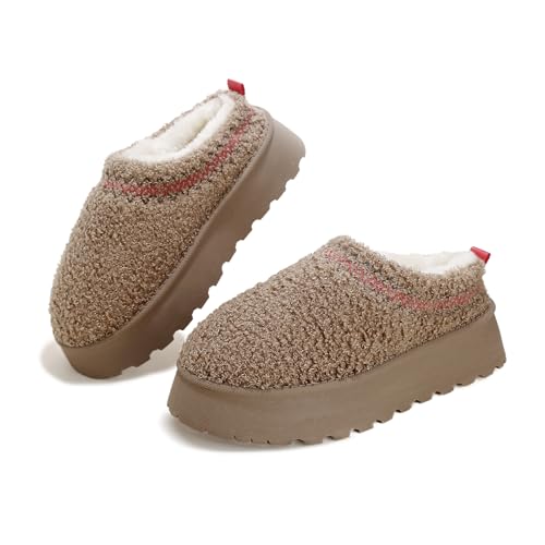Women's Platform Fuzzy Slippers, Warm Winter Snow Mini Boots with Memory Foam, Fur Fleece Lined House Shoes Indoor and Outdoor