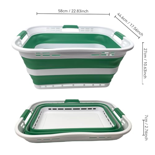 Image of SAMMART Set of 2 Collapsible Plastic Storage Basket - Foldable Pop Up Storage Container - Portable Laundry Organizer - Space Saving Hamper (White /Winter Green, 42L (Style A))