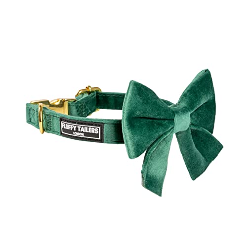 Fluffy Tailers Emerald Green Velvet Dog Collar Bowtie