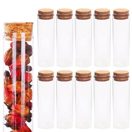 Holibanna 20 Botellas Pequeñas de Vidrio Tapón de Corcho, Frascos Transparentes de Vidrio de Borosilicato Fondo Plano para Almacenamiento y Decoración DIY