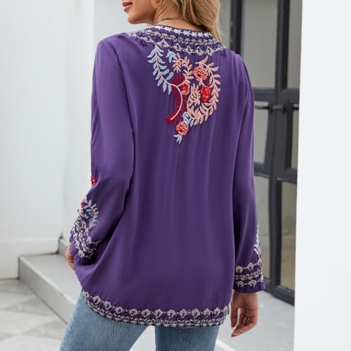 Womens Fall Fashion Long Sleeve Mexican Shirts Embroidered Tops Peasant Blouses Boho Clothes for WomenTrendy4