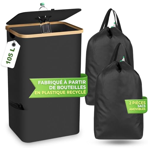 TFCIOD Cubos de Basura de Reciclaje con Tapa, Cubo de Basura Cocina con 2 Bolsas de Transporte, Cubo Basura Extraible para Recolectores de Botellas, Cubo Basura Reciclaje Capacidad de 105 Litros