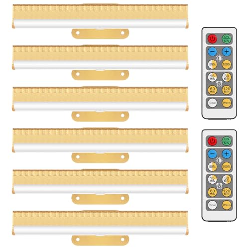 6pcs Battery Operated Picture Light with 3 Lighting Color,Painting Light for Wall with Remote,Led for Art Indoor Poster Brightness Dimmable, Timer-Off Display Accent Light for Frame Gallery-Black