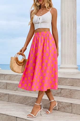 Image of Cicy Bell Womens Summer Striped Maxi Skirts A-Line Beach Vacation Outfits | Elastic Waist, Side Pockets, Flowy, Midi Length, Color Contrast, Trendy Casual