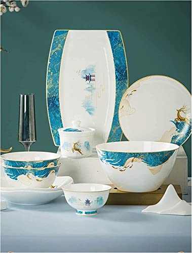 YGDLUCK Juego de vajilla ERoomQ para cenas de 42 a 128 Piezas, vajilla de Porcelana China, Servicio para 6 a 20 Personas, Lujoso Juego de vajilla de Porcelana con Plato de Pescado