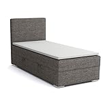 MEBLITO Boxspringbett 90x200 mit Bettkasten Rechts – Miami Mini – Gepolstertem Kopfteil Bett – Praktisch Bett mit Matratze Mittlefeste – Stabiles Bed 90x200 zum Schlafzimmer