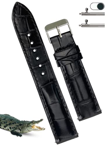 Vinacreations 18Mm Black Alligator Belly Leather Watch Band Crocodile Strap Men Quick Release Premium Replacement Wristwatch Band Buckle Handmade By Vietnamese Dh-01-18Mm #TOP4