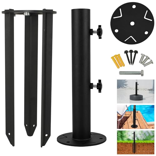 YZZHAJ Patio Umbrella Stand Base Heavy Duty Outdoor Umbrella Holder Metal Grass Umbrella Ground Stake Steel Outdoor Umbrella Base for Decks Patios Lawn Docks