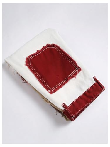 WDIRARA Men's Color Block Cowboy Pants Straight Leg Jeans Distressed Frayed Denim Pant3