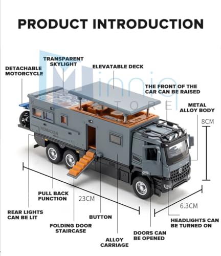 Image of 1:24 Scale Die-Cast Benz Camper RV Motorhome with Openable Doors Pull Back Action,Lights & Music Best Truck Toy Best Birthday Gift for Kids (Camper RV Motorhome Truck)