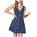 Vestido de verano vestido romántico de las mujeres de color con cuello, Azul 2, XX-Large