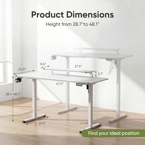 Image of Furmax Electric Standing Desk, 47 x 24 Inches Sit Stand up Desk, Sit Stand Height Adjustable Home Office Desk with Monitor Stand (White, 47)