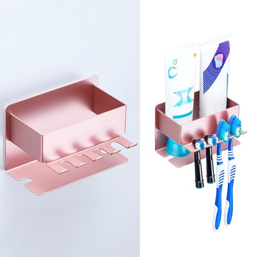 Image of Toothbrush Head Holders, Electric Tooth Brush Head Holder, Adhesive Toothpaste Holder for Shower Bathrooms, Wall Mounted Tooth Brushing Holder Organizer Storage (Rose Gold, Small)