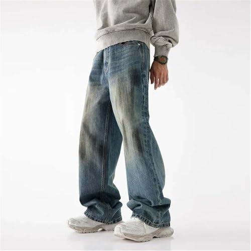 Men's Winter Cotton Baggy Jeans Vintage High Street Wide Legs Straight Denim Pants2