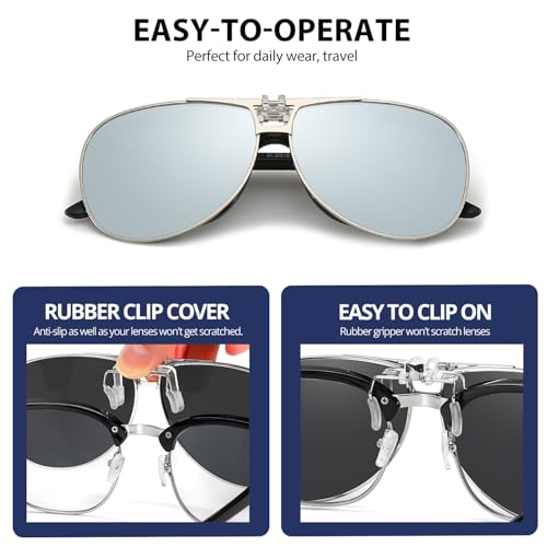 Image of Trysee Polarized Clip on Sunglasses Over Prescription Glasses Aviator Style UV400 Protection Flip Up TS-CO-013