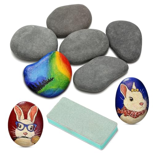 6 Piezas Piedras Pintadas a Mano 5-8cm, Piedras de Playa Negras para Pintar, Piedras Planas con Placa Pulida para Pintar, Manualidades, Decoración de Jardín