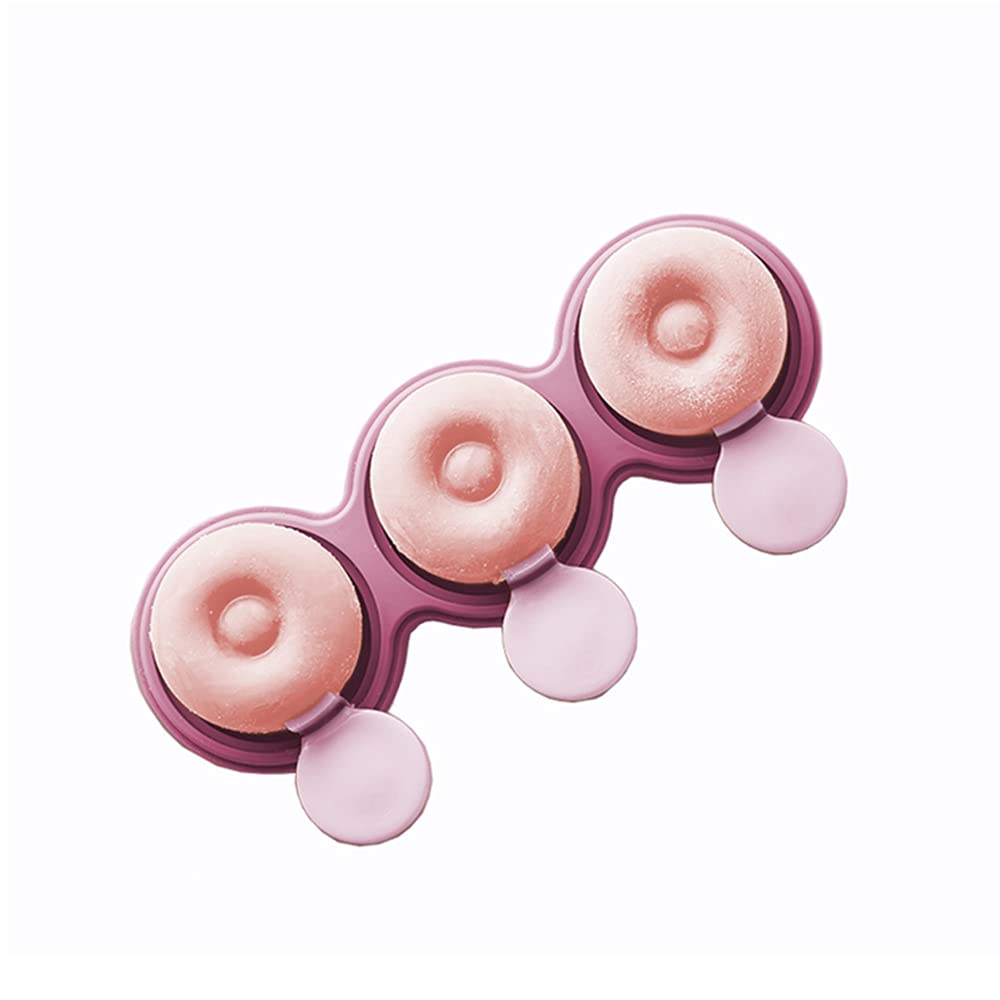 Inktells Silicone Ice Popsicle Molds for Ice Cream,Easy Release Ice Pop Mold for Popsicle Stick,Reusable Round Popcical Mold for Summer,3 Compartments,Pink