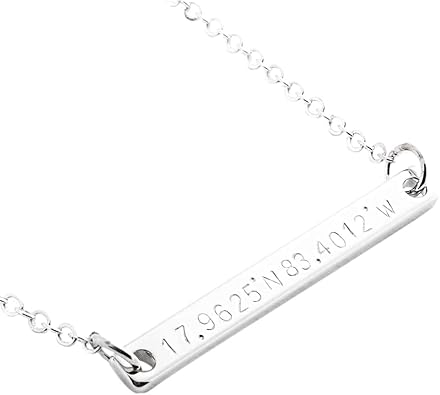 Petite Boutique Personalized Gift Coordinate GPS Necklace GPS Coordinate Personalized Gold Silver and Rose Gold Bar Plate with Delicate Dainty Charms