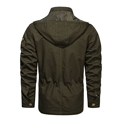 Hijewe Men's Cotton Military Jackets Lightweight Canvas Lapel Cargo Coat Casual Outerwear With Detachable Hood(Army Green, Xx-Large) #TOP1
