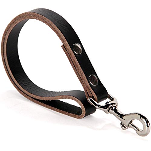 Logical Leather Traffic Lead - Full Grain Heavy Duty Genuine Short Leather Leash Best For Large Dogs - Black #TOP14