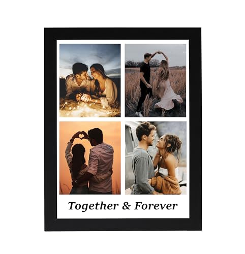 Image of Customised 4 Photo Collage Vertical Rectangular Frame For Birthday,Anniversary,Wedding Gift,Personalized Collage Gift,Wall Photo Frame-6X8 Inch-Wood,Black