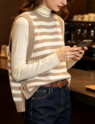 Image of HangNiFang Women's Round Neck Sleeveless Pullover Ribbed Knit Sweater Vest
