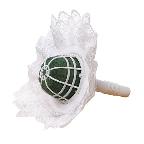 Bride Bouquet Holder with Lace Collar DIY Wedding Foam Bouquet Handle Floral Arrangement Tool for Weddings Special Events Flower Bouque-t Stand(COLOR:White)